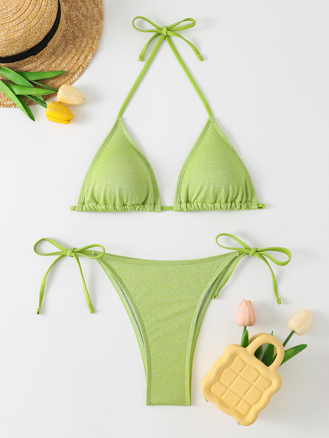 Damen Triangel-Bikini mit schimmerndem Rüschendesign R&B
