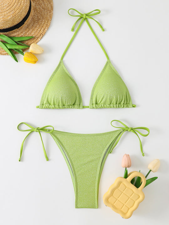 Damen Triangel-Bikini mit schimmerndem Rüschendesign R&B