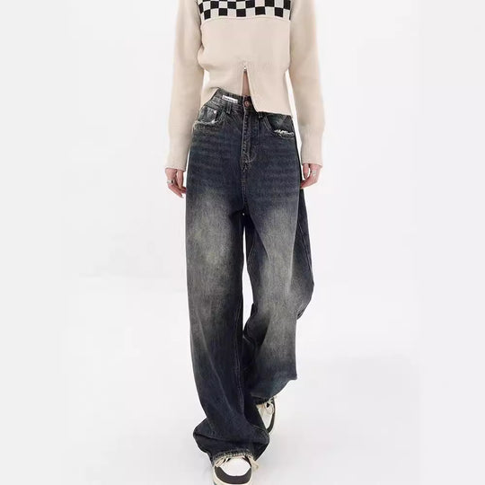 Damen Weite Baggy-Jeans mit authentischem Used-Look R&B