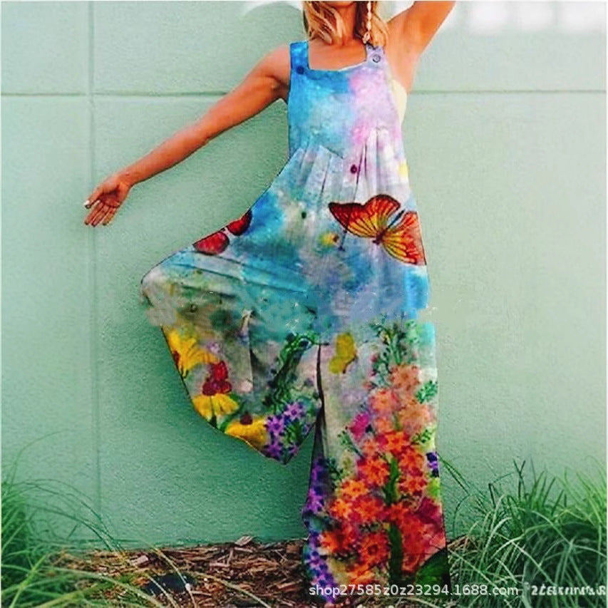 Damen Overall aus atmungsaktivem Baumwollmix mit buntem Floral-Motiv R&B