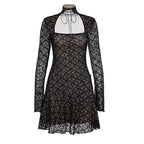 Damen Spitzenkleid mit kurzem Stehkragen und langen Ärmeln R&B