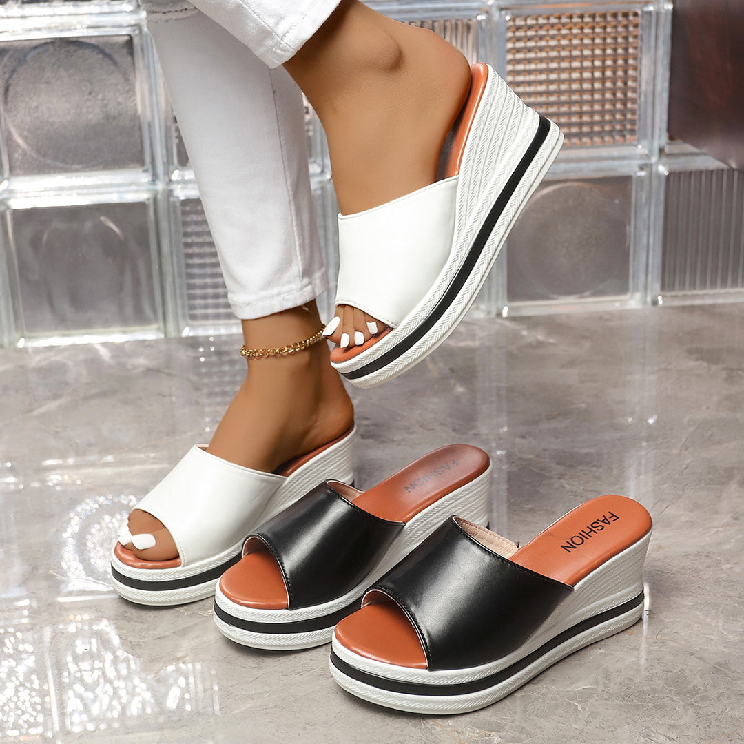 Damen Wedge-Pantoletten mit durchgehendem Plattform-Korkdesign R&B