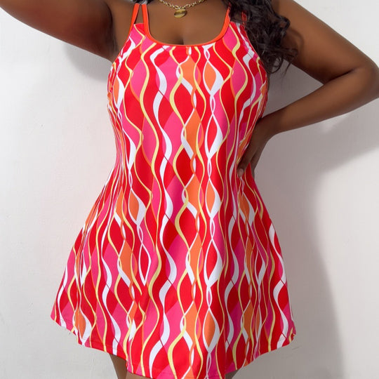 Damen Strandkleid mit modischem Wellenmuster R&B
