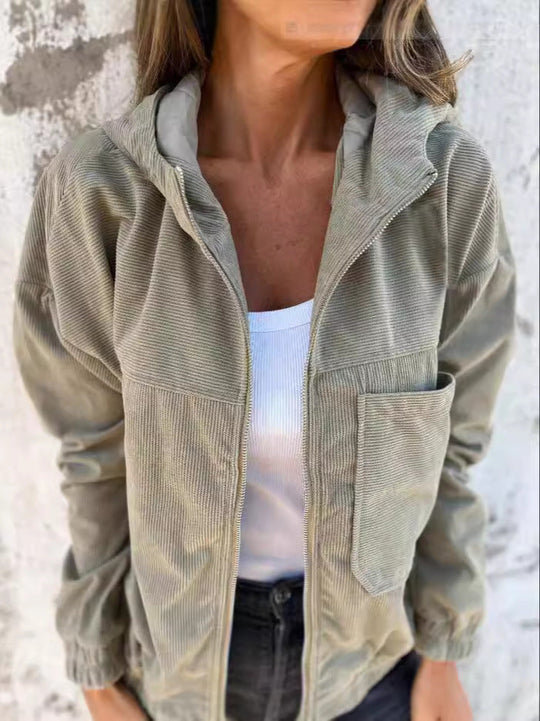 R&B | Kapuzenjacke - Corduroy - Lockere Passform - Reißverschluss - Lässiges niedriges Modell