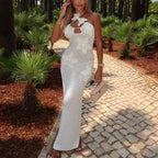 Damen Häkel-Maxikleid mit floralem Design und schmalem Schnitt R&B