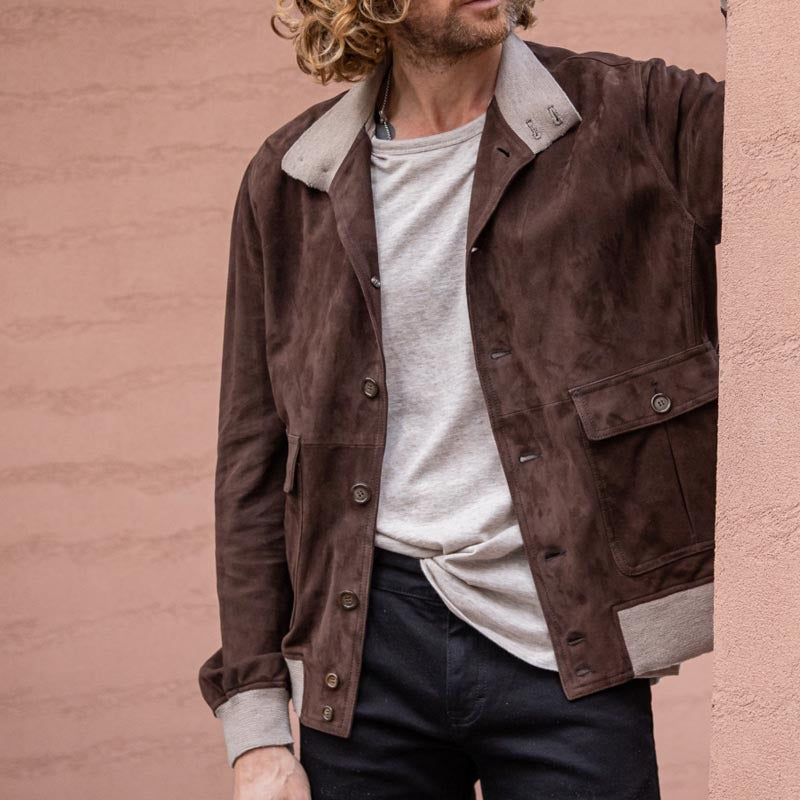 Herren elegante Wildlederjacke mit modernen Details R&B