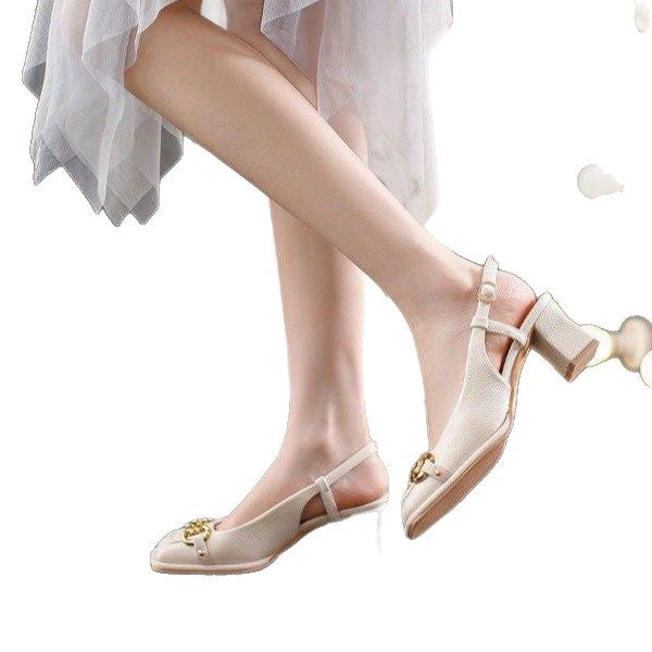 Damen elegante Slingback-Pumps mit modischem Blockabsatz und goldenen Details R&B
