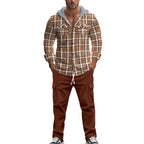 Herren gemusterte Kapuzenshirtjacke mit karierter Struktur und praktischen Taschen R&B