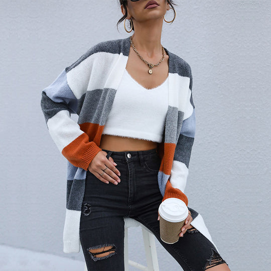 Damen Strickjacke im modischen Blockstreifen-Design R&B