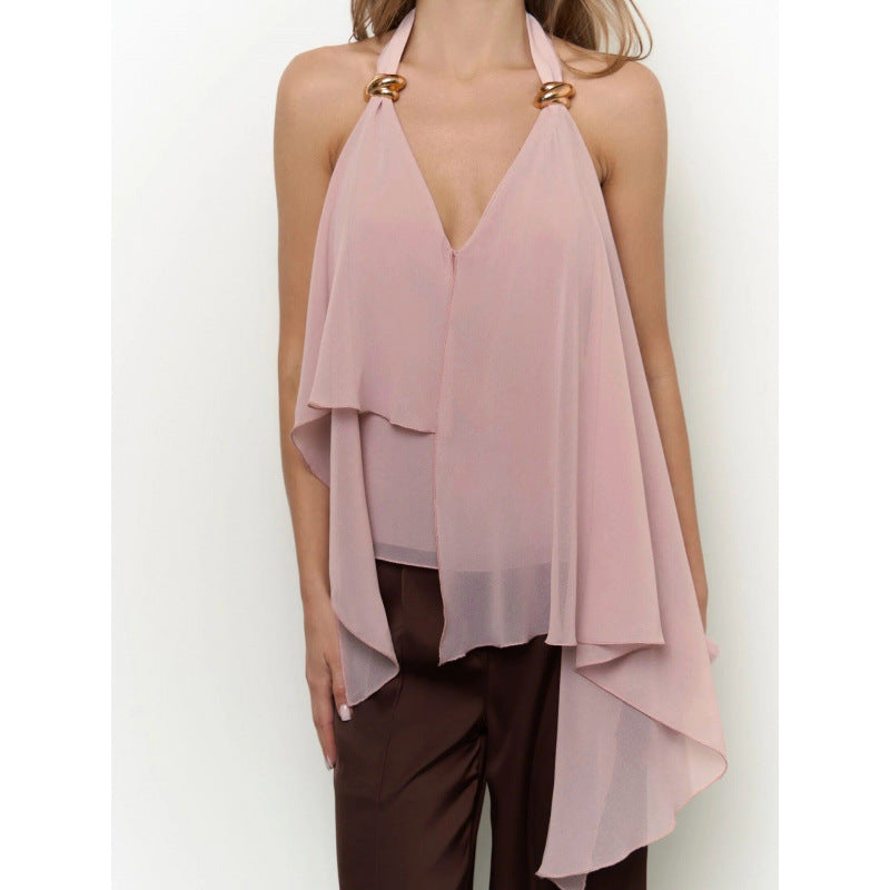 Damen Chiffonoberteil mit asymmetrischem Schnitt und Glanzdetails R&B