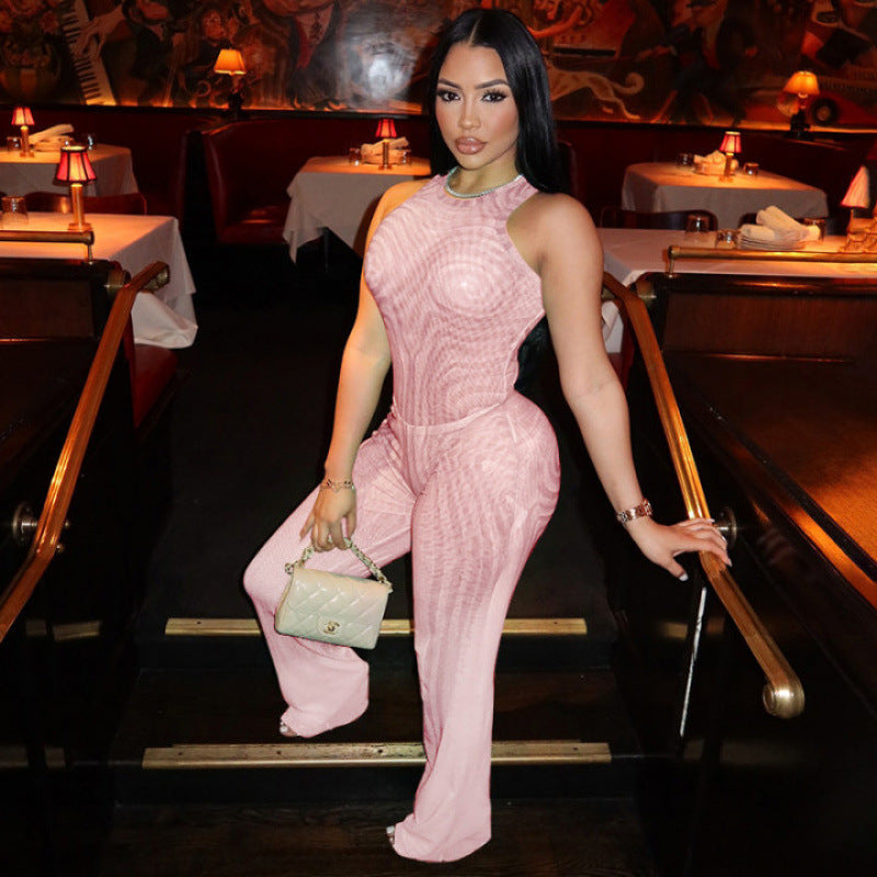 Damen Eleganter Mesh Jumpsuit mit Racerback und figurbetonter Silhouette R&B