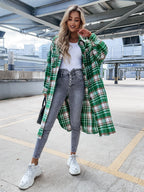 Damen lässige Karo-Hemdjacke mit asymmetrischem Schnitt und Taschen
