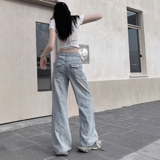 Damen Weite Jeans im lässigen Vintage-Stil mit einzigartigem Strukturdesign R&B