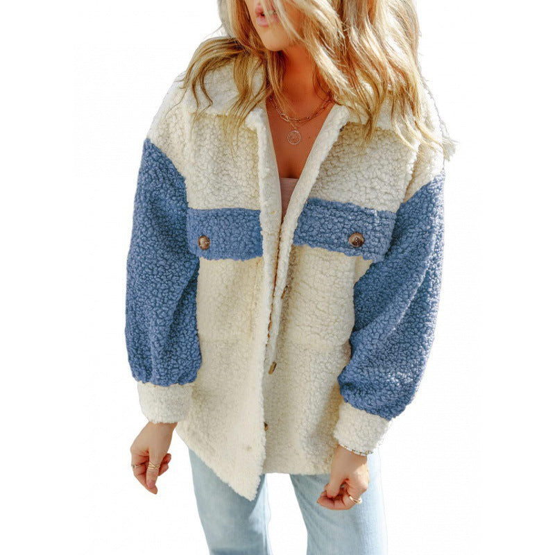 Damen Kuschelige Teddyjacke mit Kontrast-Ärmeln R&B