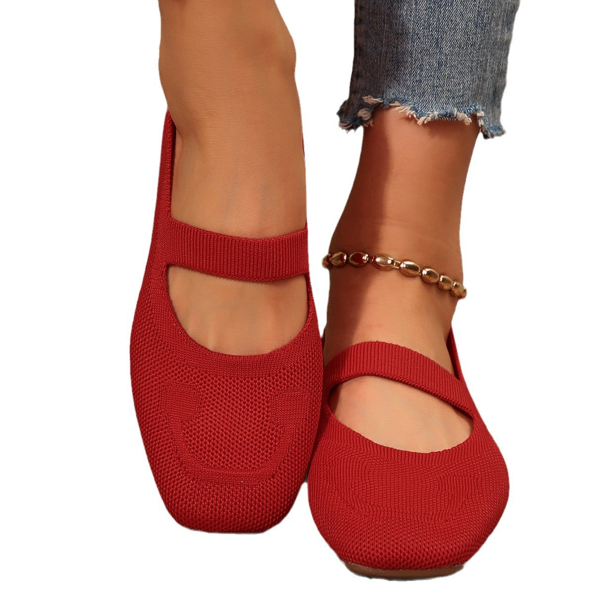 Damen atmungsaktive Ballerinas mit flexiblem Gummi-Obermaterial und verstellbarem Riemen R&B