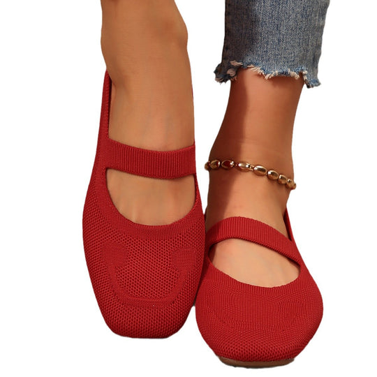 Damen atmungsaktive Ballerinas mit flexiblem Gummi-Obermaterial und verstellbarem Riemen R&B