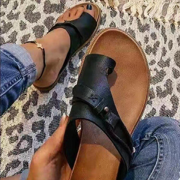 Damen Bequeme Zehentrenner-Sandalen mit verstellbarem Riemen und anatomischem Fußbett R&B