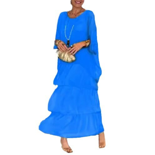 Damen nan mehrlagiges Stufenmaxikleid mit weitem Fledermausoberteil und stufigem Volantrock R&B