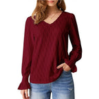 Damen modische V-Ausschnitt Bluse mit raffinierten Rüschendetails R&B