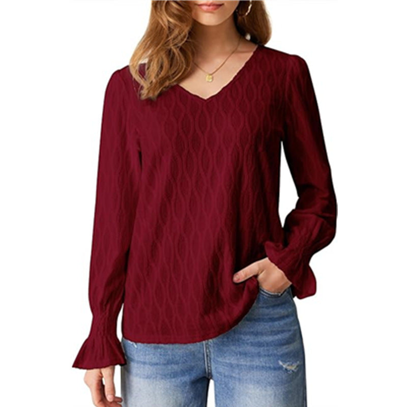 Damen modische V-Ausschnitt Bluse mit raffinierten Rüschendetails R&B