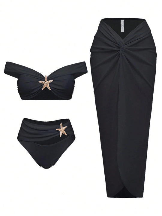 Damen Bikiniset mit Wickelrock und eleganten Schmuckdetails R&B