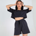 Damen lässiges Crop-Top und Shorts-Set mit elastischem Bund R&B