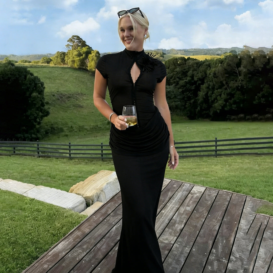 Damen Langarm Maxikleid mit raffiniertem Schnitt und eleganter Knopfdetail R&B