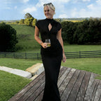 Damen Langarm Maxikleid mit raffiniertem Schnitt und eleganter Knopfdetail R&B