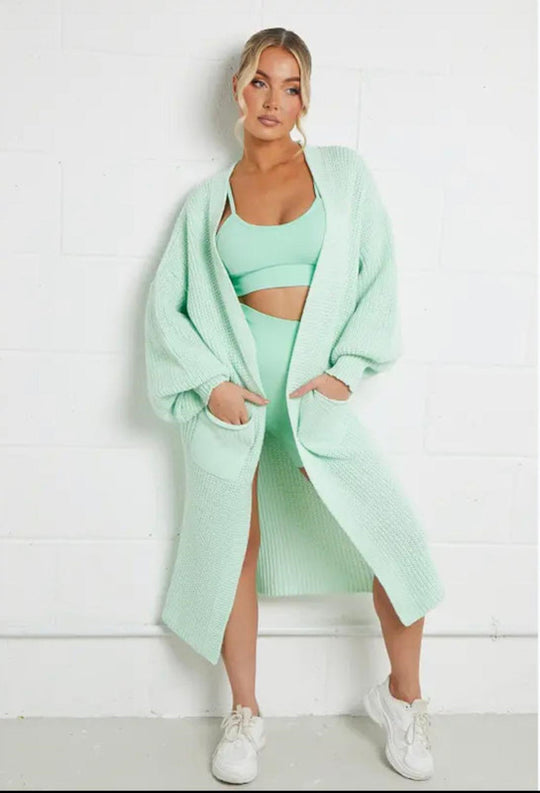 Damen Langer Strickmantel mit großzügigen Taschen R&B