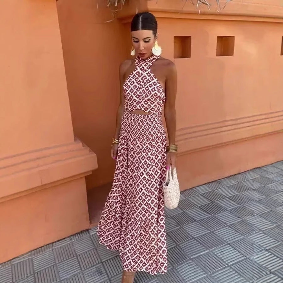 Damen Maxikleid mit elastischem Rüschensaum und verspieltem Mustermix R&B