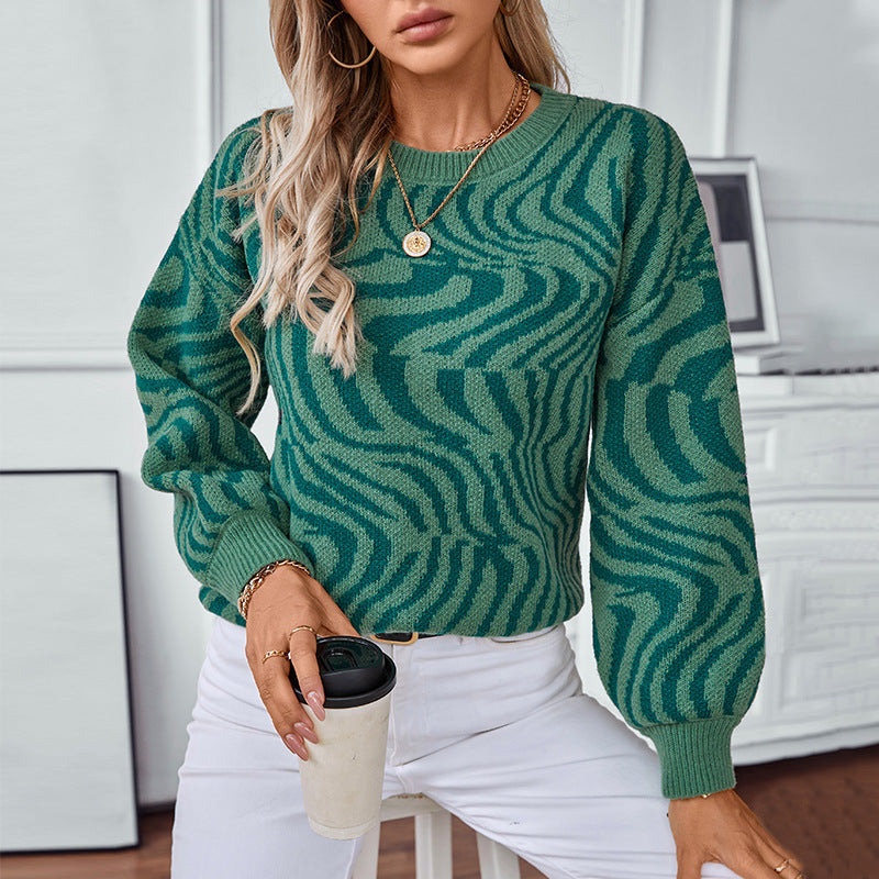 Damen modischer Strickpullover mit einzigartigem Wellenmuster R&B