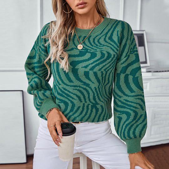 Damen modischer Strickpullover mit einzigartigem Wellenmuster R&B
