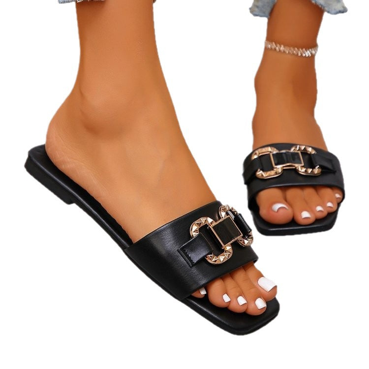 Damen Elegante Slip-On Sandalen mit dekorativer Schnalle R&B