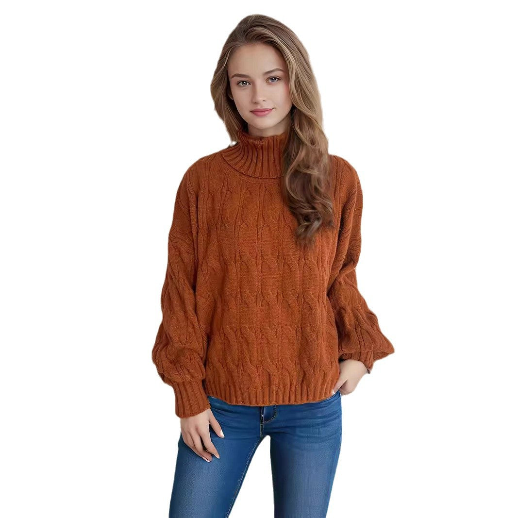 Damen Strickpullover mit hohem Kragen und strukturierter Zopfoptik R&B