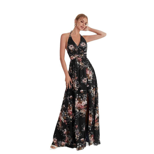 Damen Maxikleid mit hochgeschlossenem Ausschnitt und seitlichem Schlitz R&B