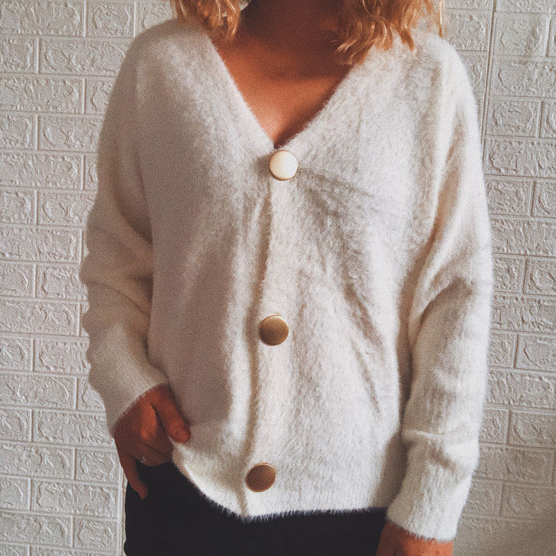 Damen Kuschelige Strickjacke mit Knopfdetails und weit geschnittenem Design R&B
