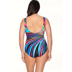 Damen Einteiler Badeanzug mit modernem grafischem Design und figurschmeichelndem Schnitt R&B