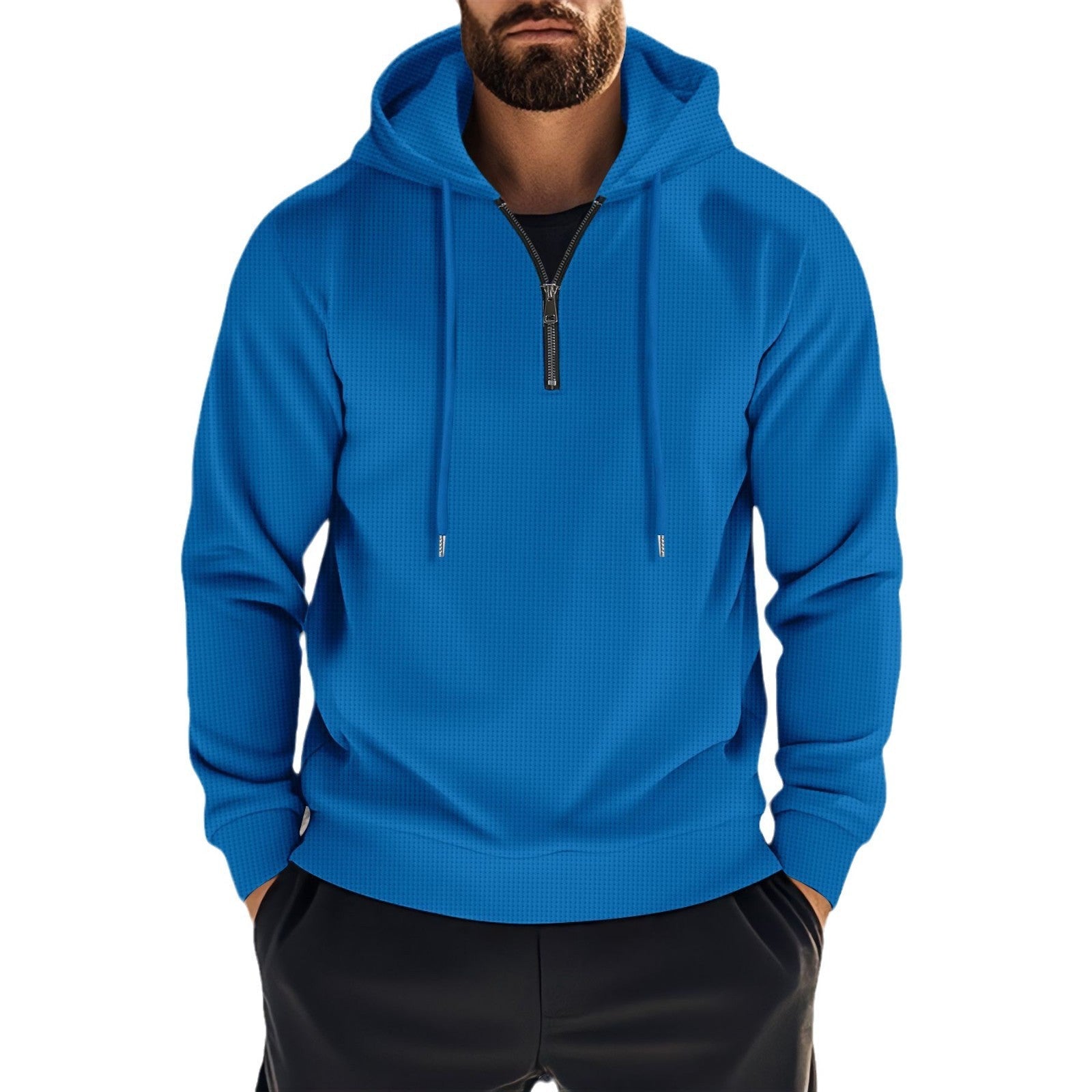 Herren Sportlicher Kapuzenpullover mit kurzem Reißverschluss und atmungsaktiven Einsätzen R&B