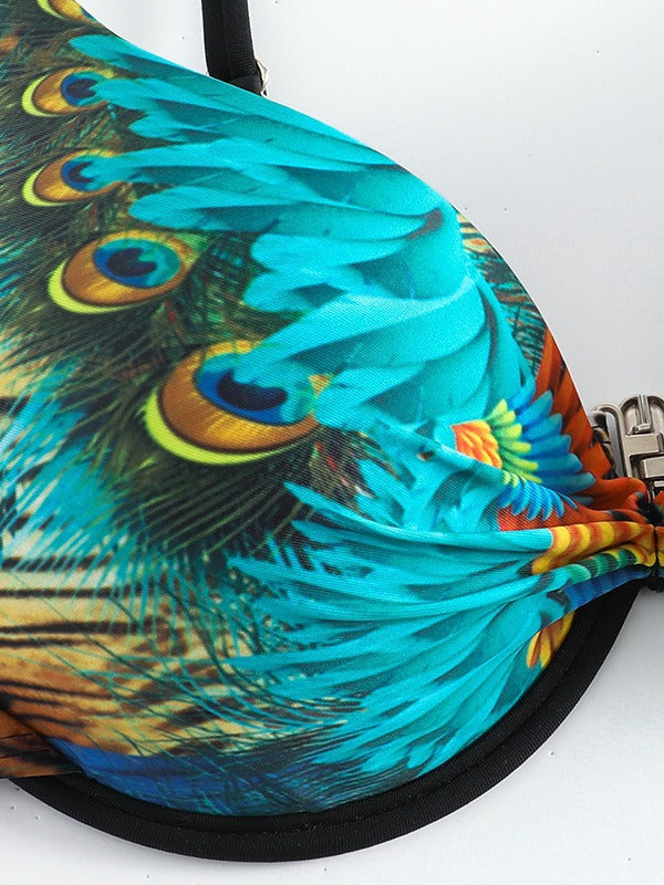 Damen Triangel-Bikini mit extravagantem Federdesign und funkelnden Akzenten R&B