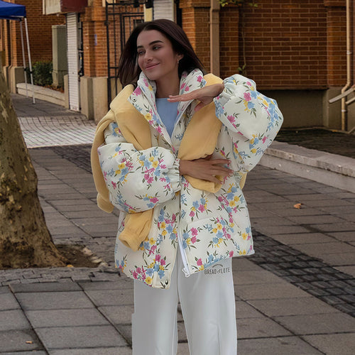 Damen Freizeitjacke mit floralem Muster und voluminösen Ärmeln R&B