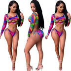 Damen Bikini-Set mit langärmeligen Oberteil und ausgefallenem Muster R&B