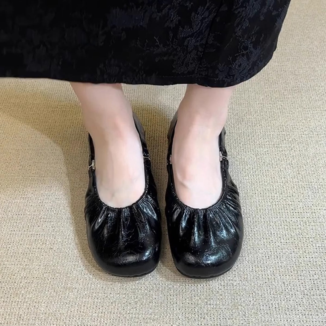 Damen Ballerinas mit elastischem Falten-Design und anpassbarem Riemen R&B