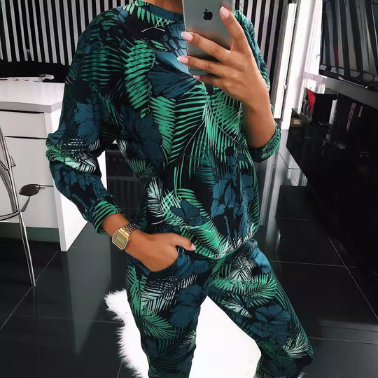 Damen Freizeitanzug mit floralem Print und praktischen Taschen R&B