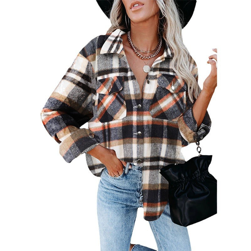 Damen Karierte Overshirt Jacke R&B