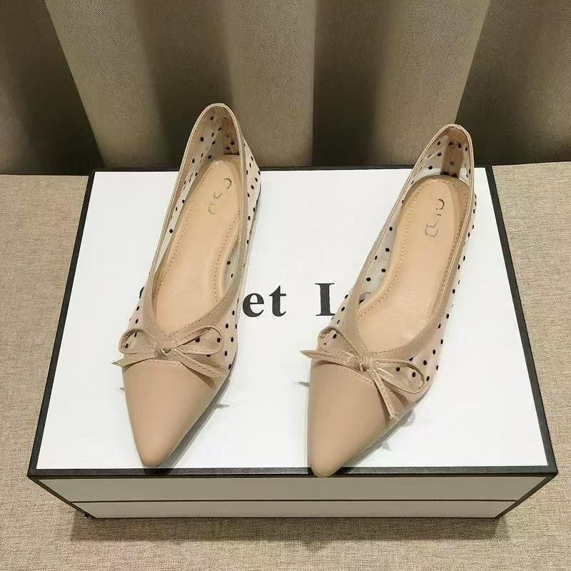 Damen elegante Ballerinas mit modischem Tiefe-Ausschnitt und verspieltem Schleifenakzent R&B