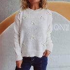 Damen Strickpullover mit verspielten Schleifenakzenten R&B