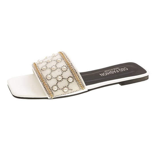Damen elegante Badeslipper mit glamourösem Schmuckdetail R&B