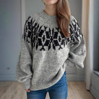 Damen Strickpullover mit voluminösen Ärmeln und modernem Muster R&B