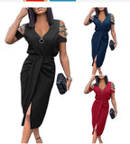 Damen Maxi Kleid mit schickem V-Ausschnitt und eleganten Schulterdetails R&B