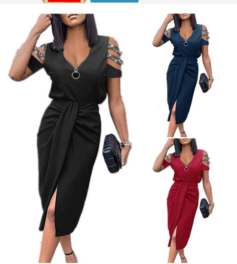 Damen Maxi Kleid mit schickem V-Ausschnitt und eleganten Schulterdetails R&B